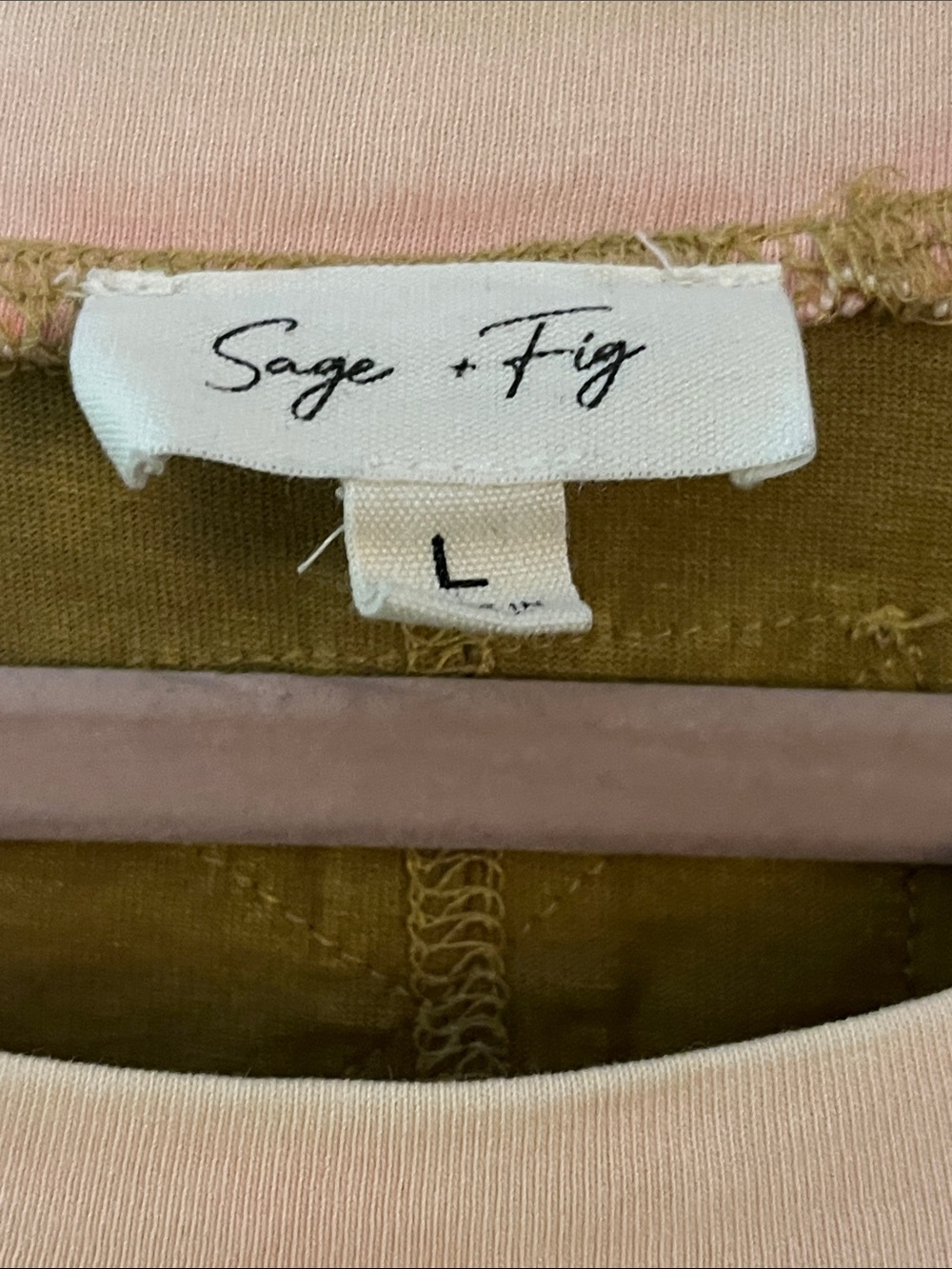 Sage & Fig Olive Green Colorblock 3/4 Sleeve Top w/Pink & Yellow Accents - Picture 2 of 10